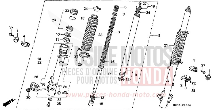 GABEL, VORNE von Africa Twin SHASTA WHITE (NH138H) von 1989